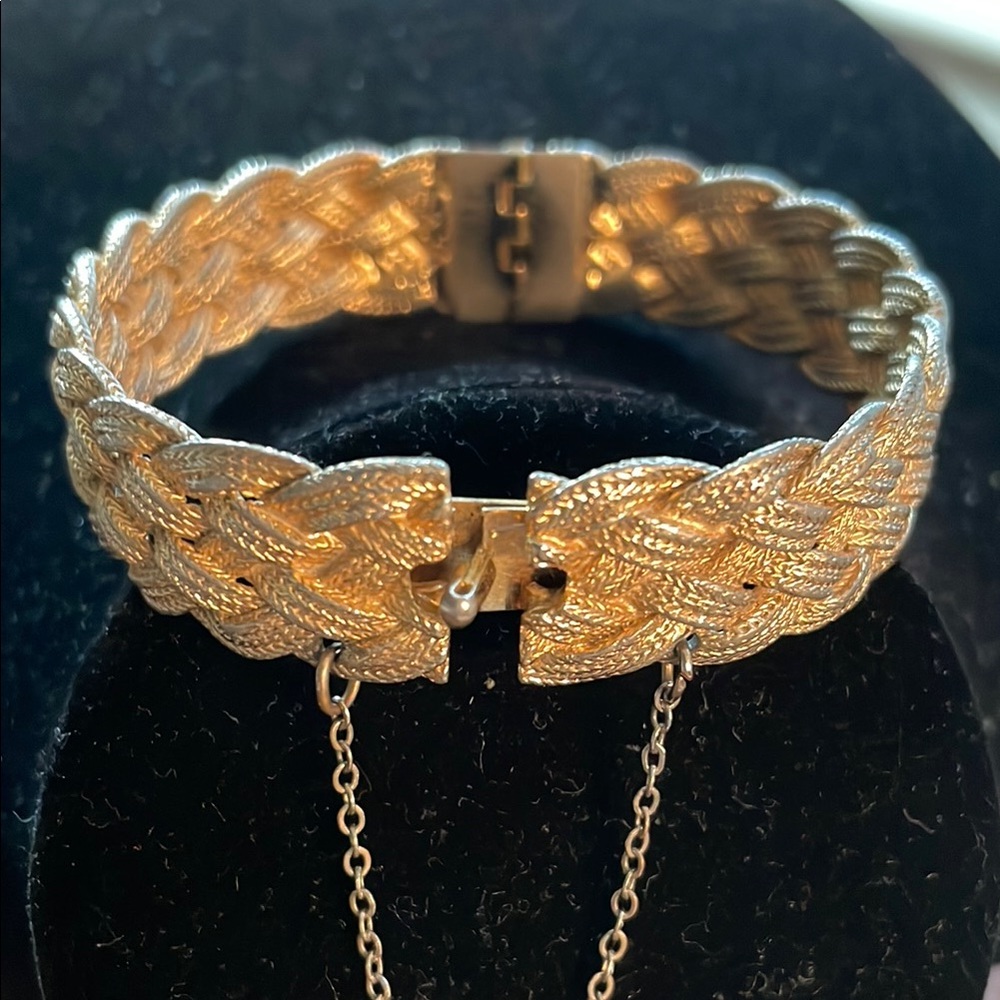 Napier Gold tone Woven Cuff Bracelet with Hinged Opening
